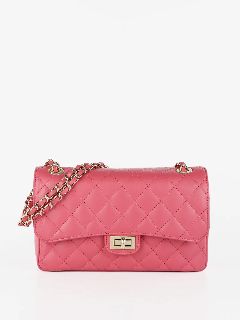 Borsa donna in vera pelle trapuntata - corallo