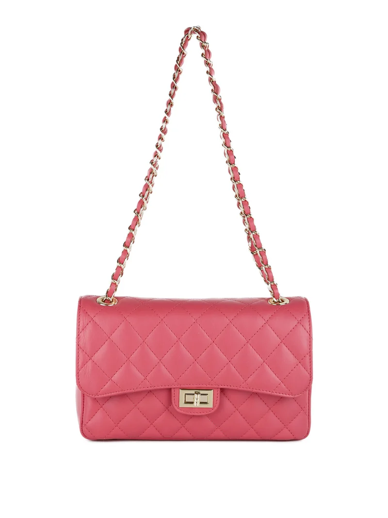 Borsa donna in vera pelle trapuntata - corallo
