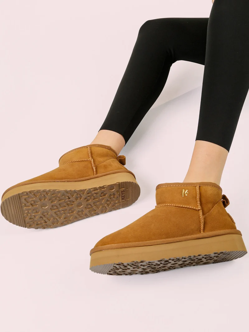 Stivaletti donna in pelle scamosciata con platform - cammello