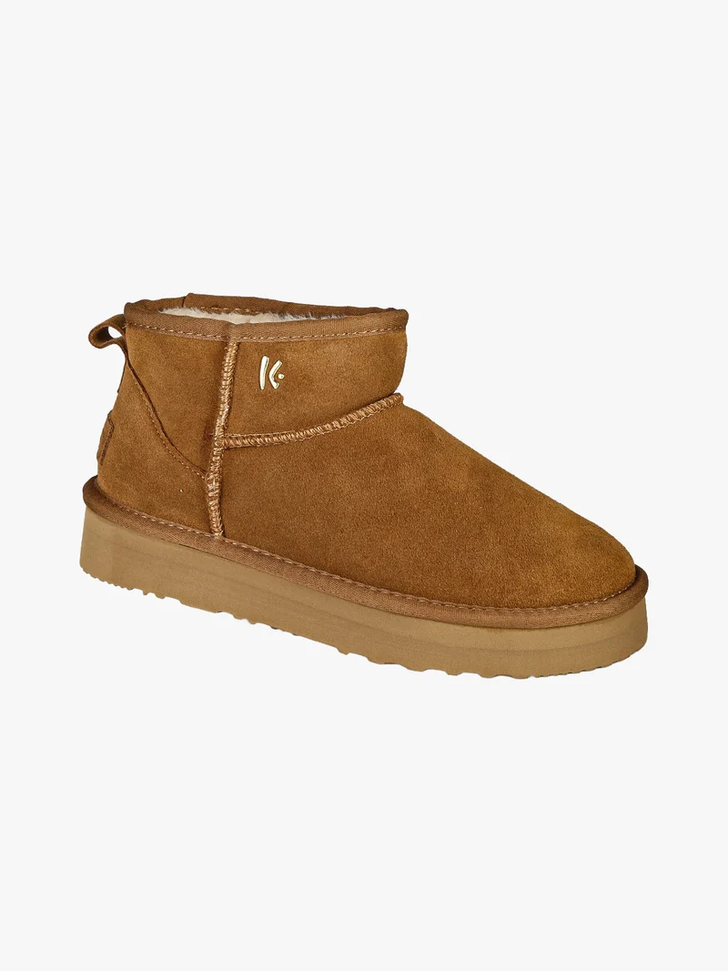 Stivaletti donna in pelle scamosciata con platform - cammello