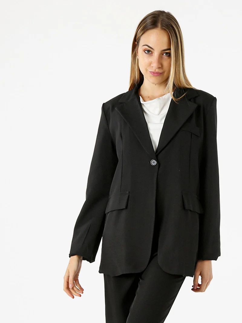 Blazer donna oversize con bottone - nero
