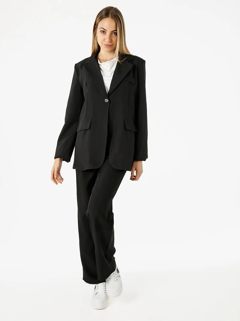 Blazer donna oversize con bottone - nero
