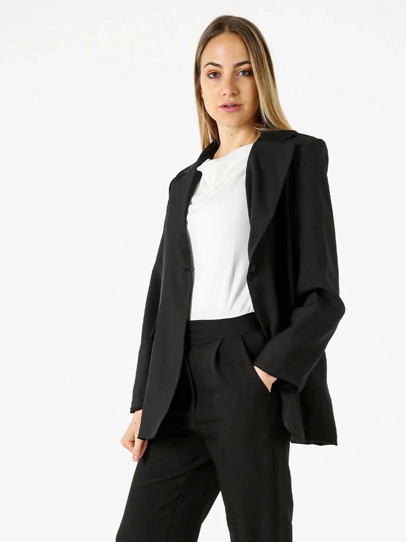 Blazer donna oversize con bottone - nero