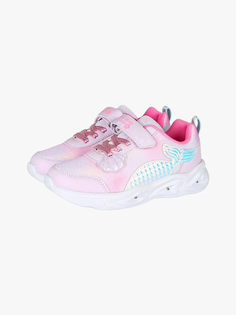Sneakers da ragazza con luci e cinturino a strappo - rosa