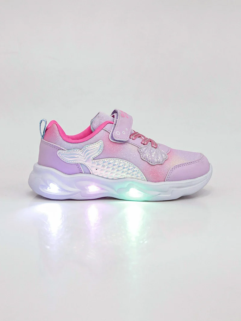 Sneakers da ragazza con luci e cinturino a strappo - rosa
