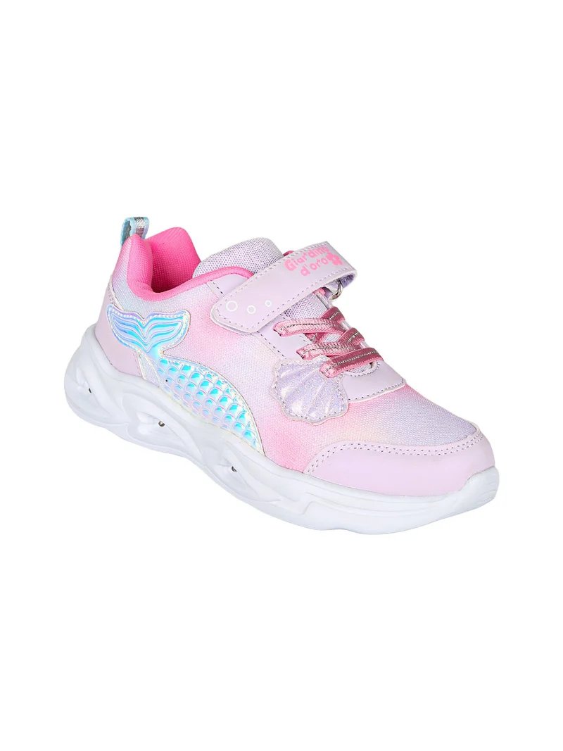 Sneakers da ragazza con luci e cinturino a strappo - rosa
