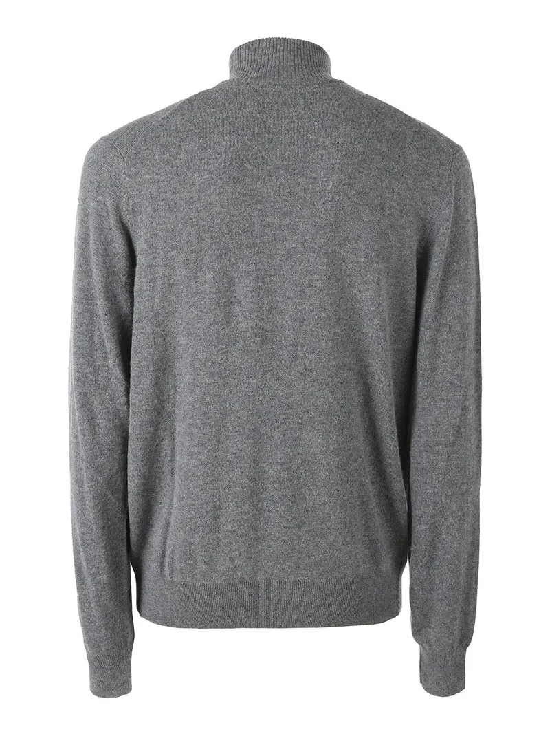 Maglione da uomo mezza zip in misto lana e cashmere - grigio scuro