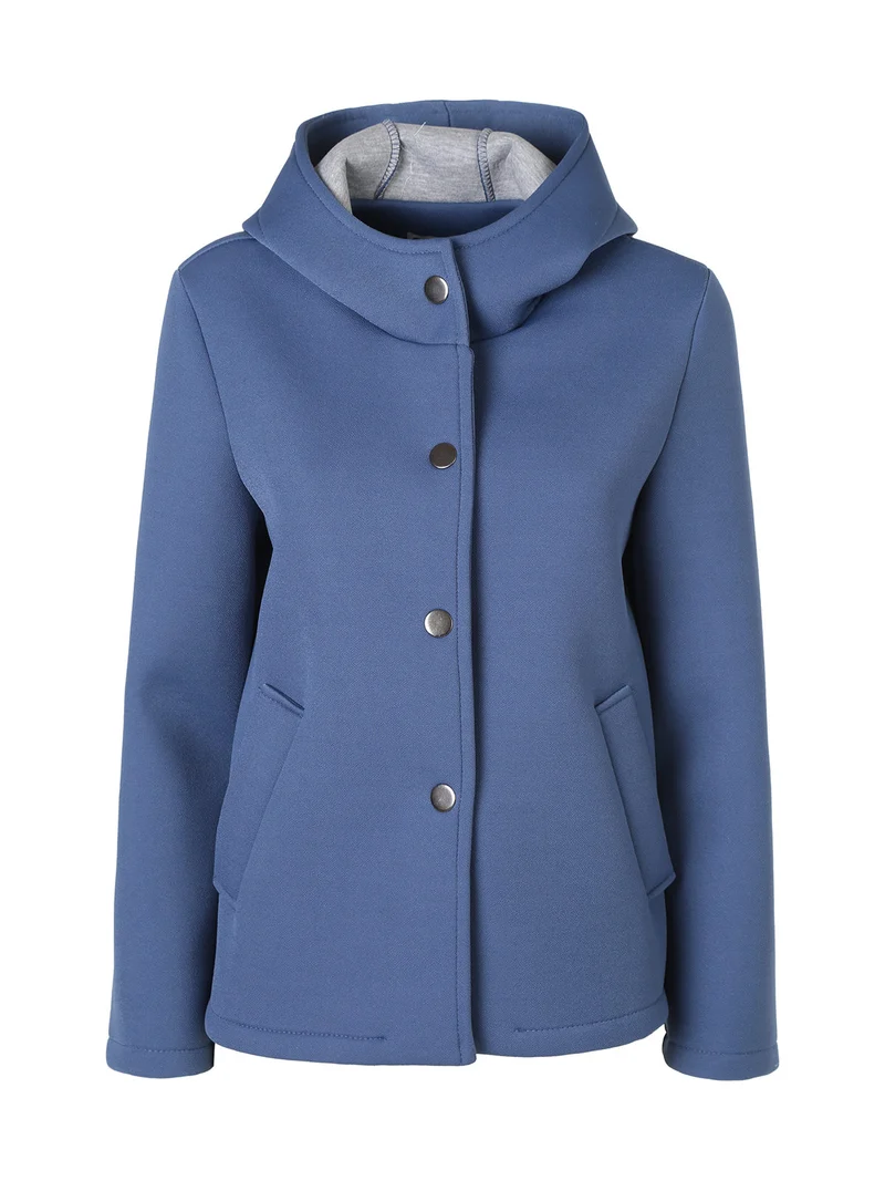 Giacca da donna in panno con bottoni e cappuccio - blu