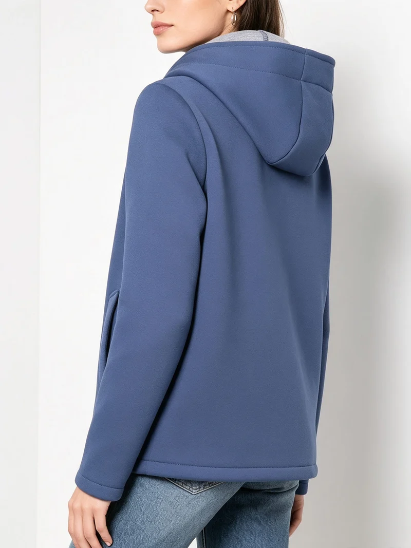 Giacca da donna in panno con bottoni e cappuccio - blu