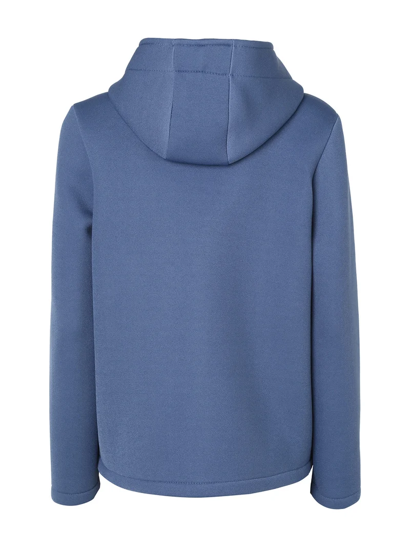 Giacca da donna in panno con bottoni e cappuccio - blu