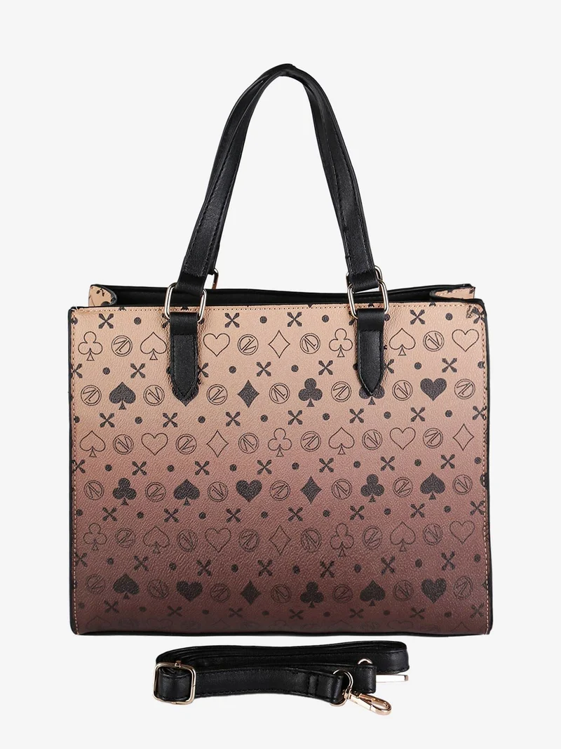 Borsa donna rigida con stampe - marrone