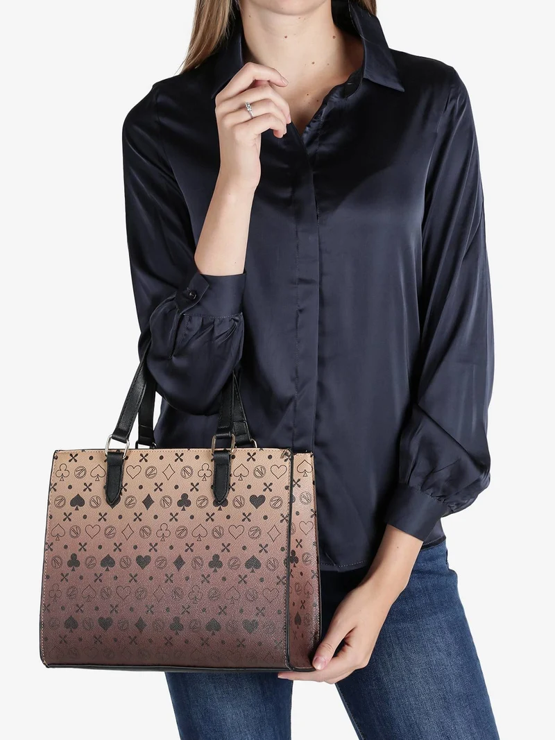Borsa donna rigida con stampe - marrone