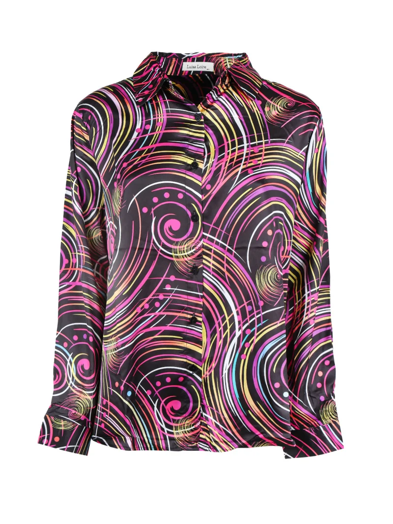 Camicia donna a maniche lunghe con stampa a fantasia - fucsia