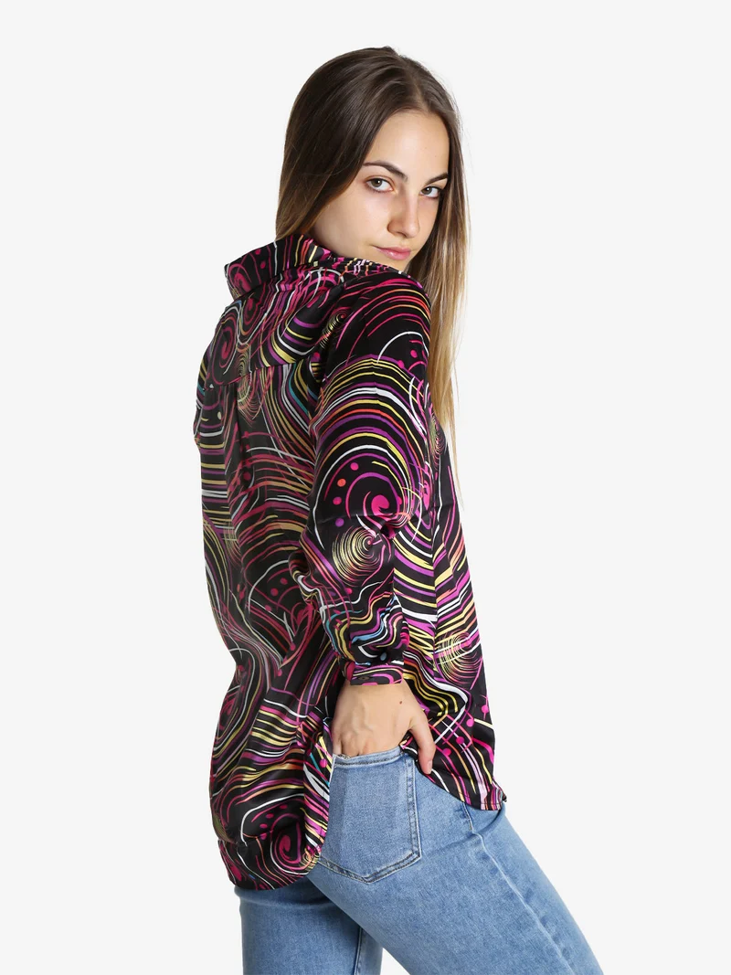 Camicia donna a maniche lunghe con stampa a fantasia - fucsia