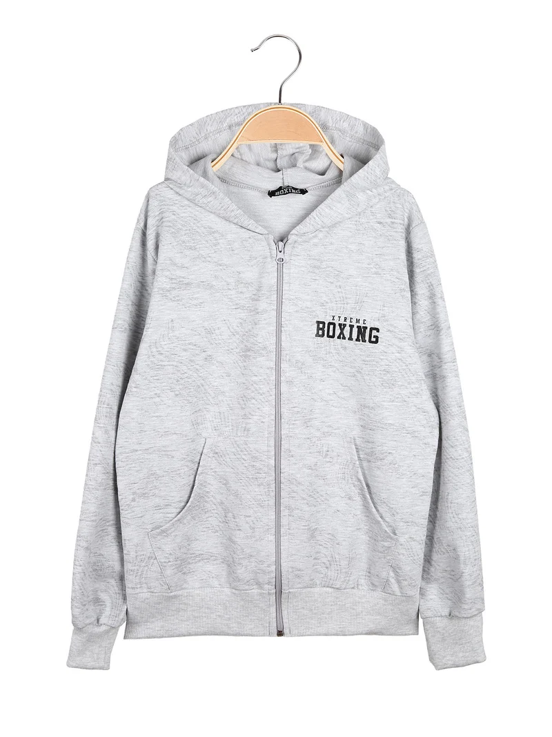 Felpa da ragazzo in cotone con cappuccio e zip - grigio