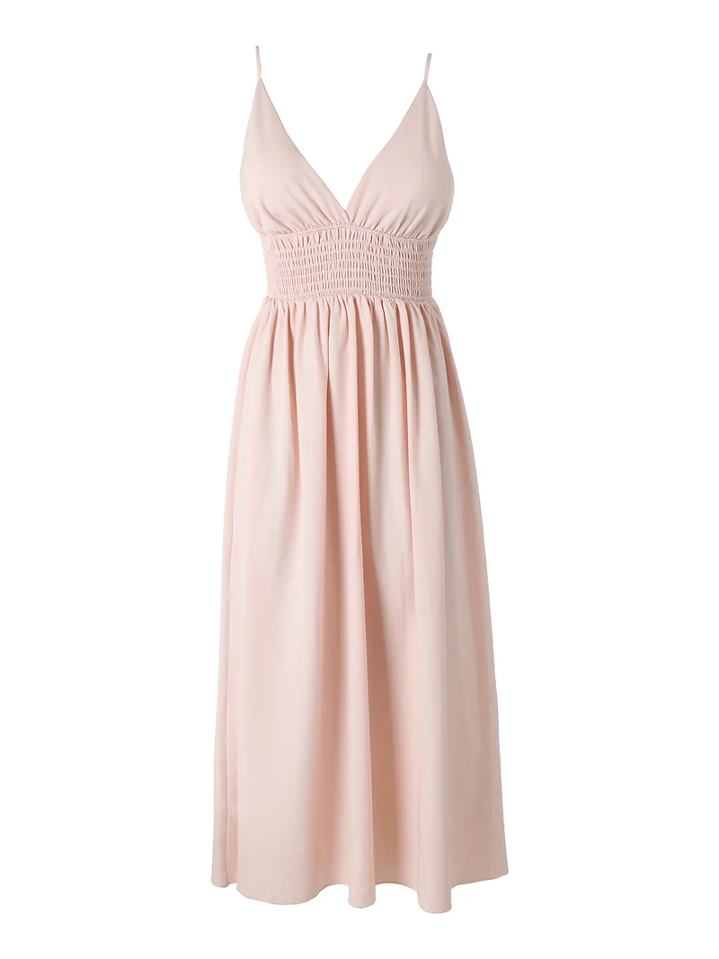 Abito lungo da donna con spalline sottili e coppe imbottite - rosa