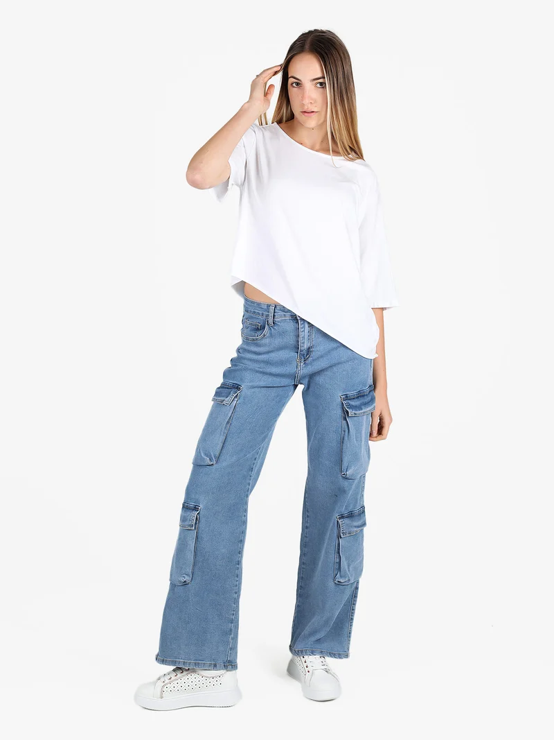 T-shirt donna asimmetrica in cotone - bianco