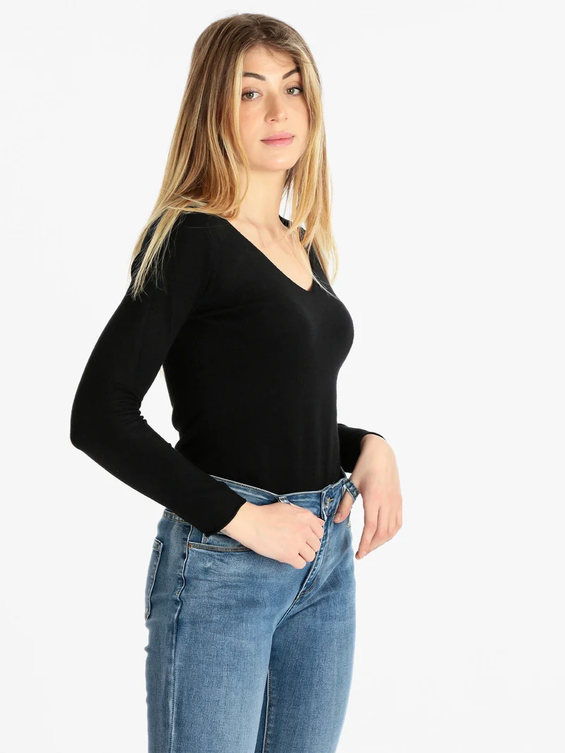 Pullover donna con scollo a V - nero
