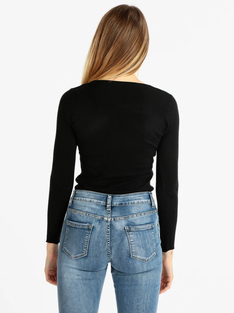 Pullover donna con scollo a V - nero