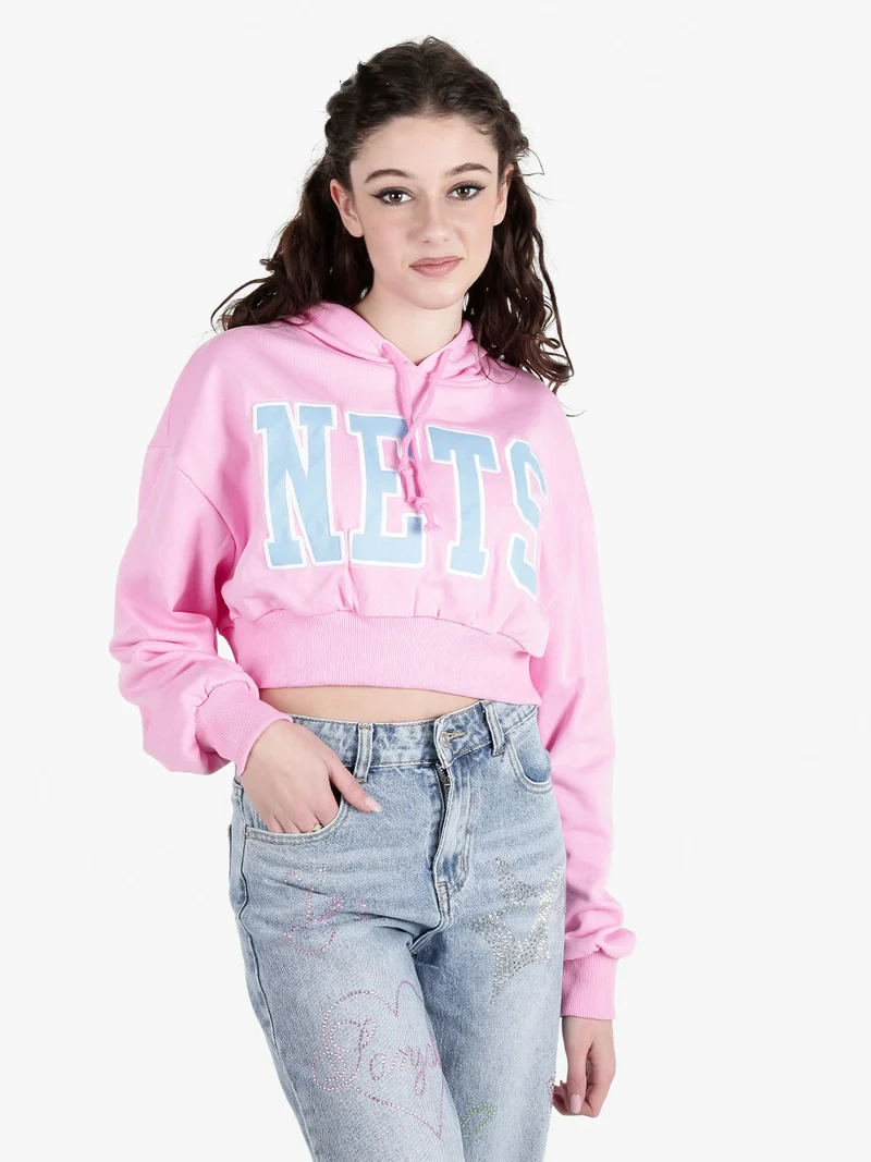 Felpa cropped da donna con cappuccio - rosa