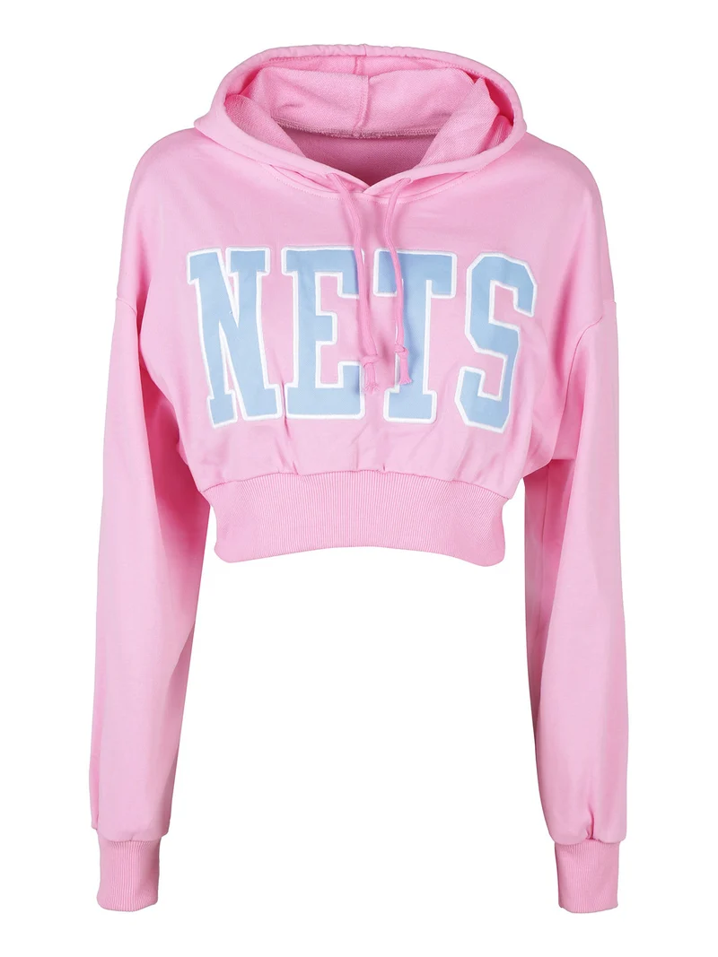 Felpa cropped da donna con cappuccio - rosa