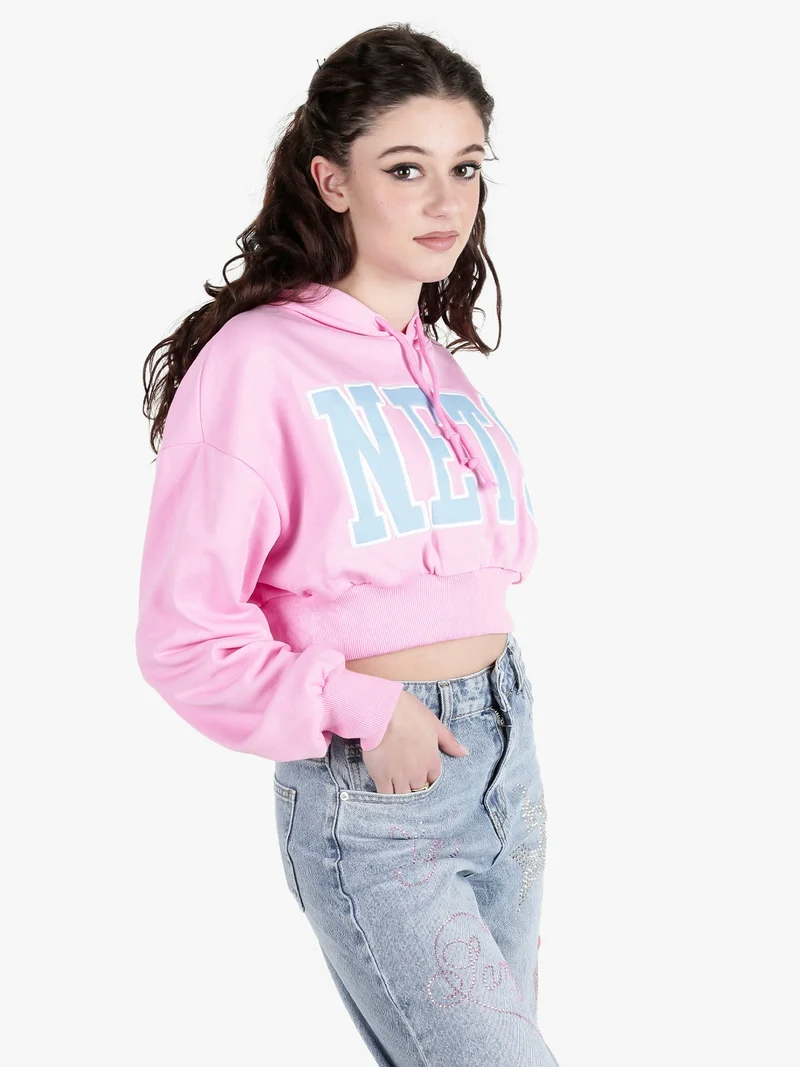 Felpa cropped da donna con cappuccio - rosa