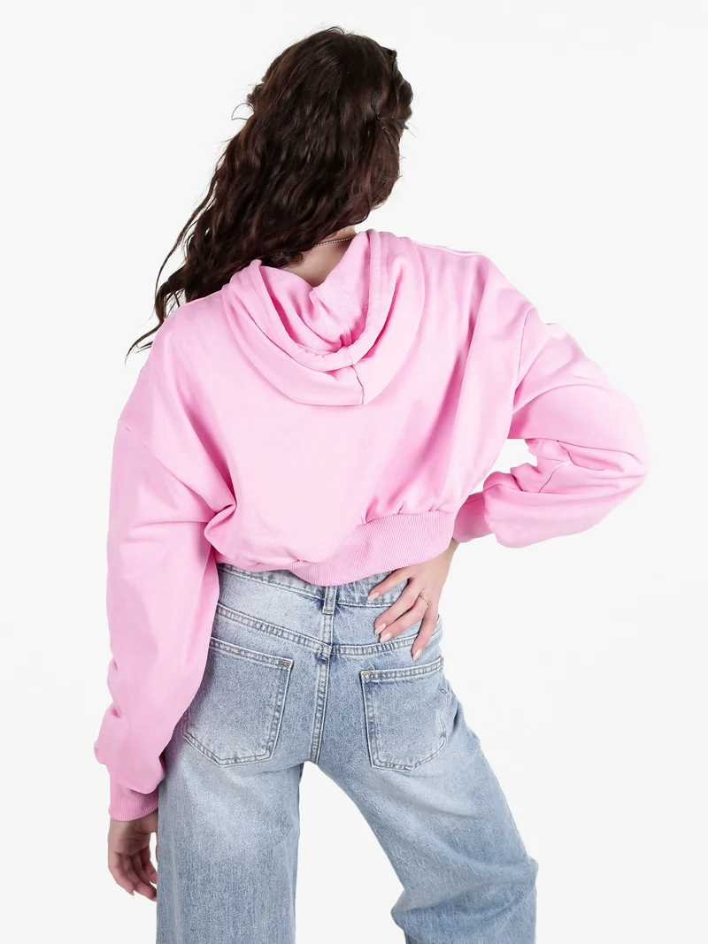 Felpa cropped da donna con cappuccio - rosa