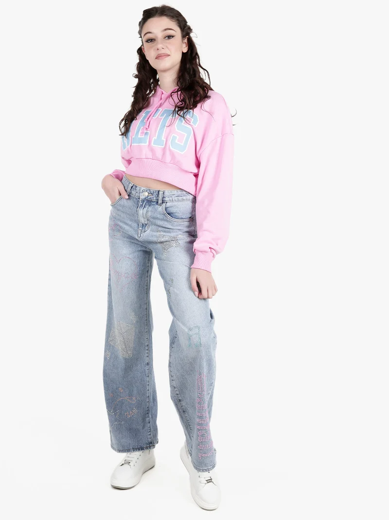 Felpa cropped da donna con cappuccio - rosa