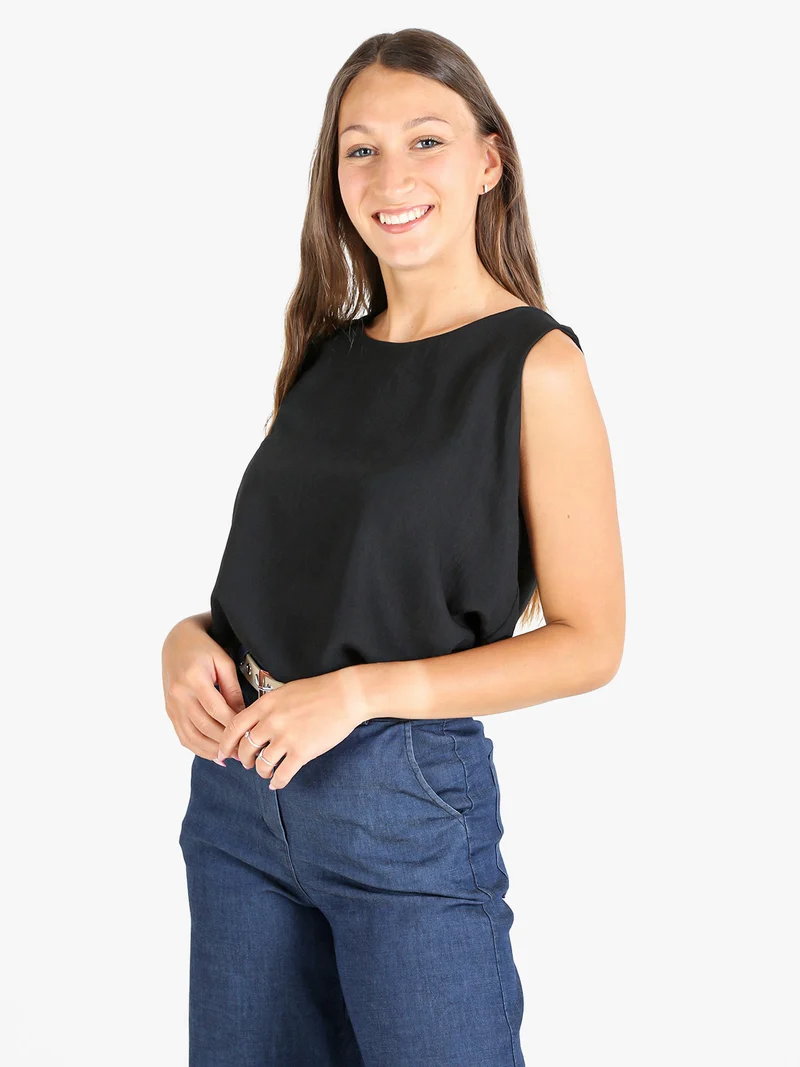 Top donna girocollo tinta unita - nero
