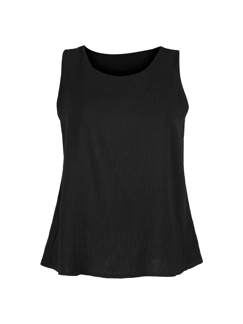 Top donna girocollo tinta unita - nero