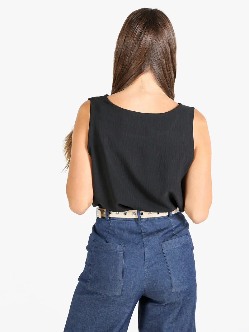 Top donna girocollo tinta unita - nero