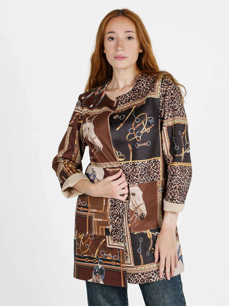 Blazer donna aperto con stampe - marrone