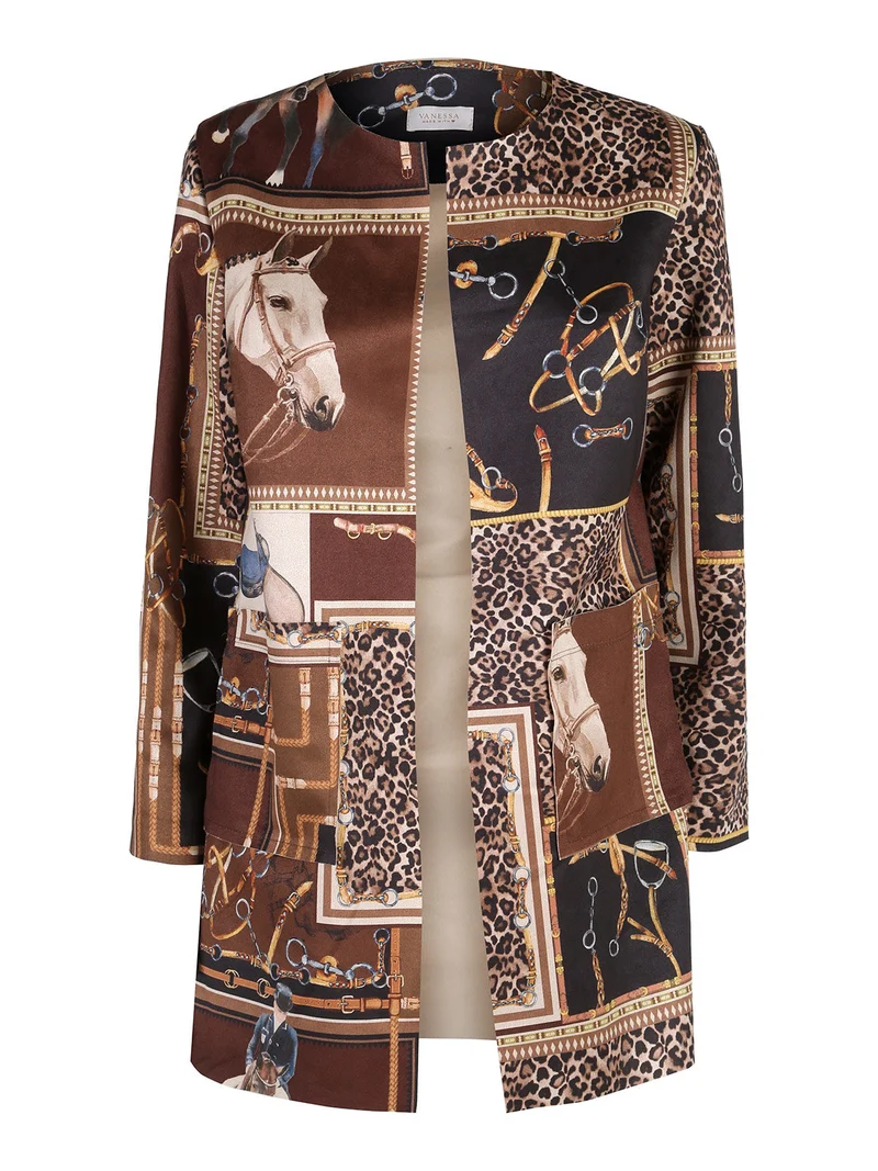 Blazer donna aperto con stampe - marrone
