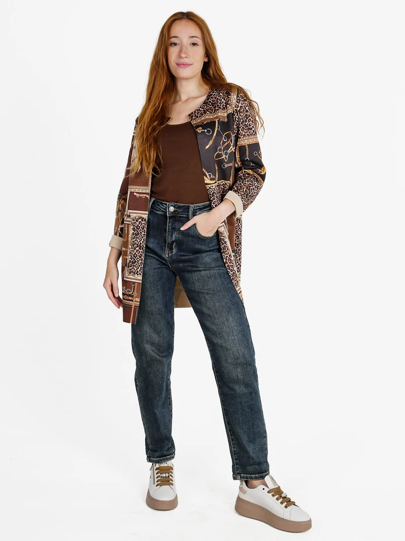 Blazer donna aperto con stampe - marrone