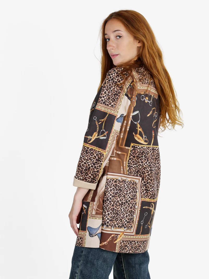 Blazer donna aperto con stampe - marrone