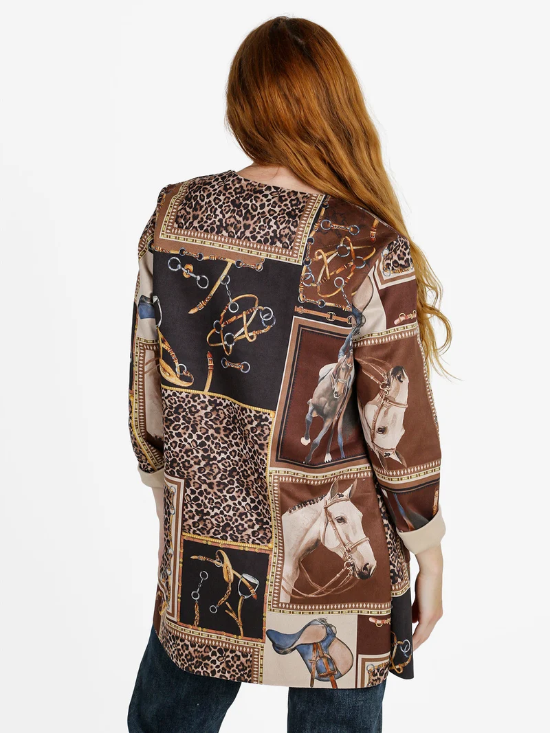 Blazer donna aperto con stampe - marrone