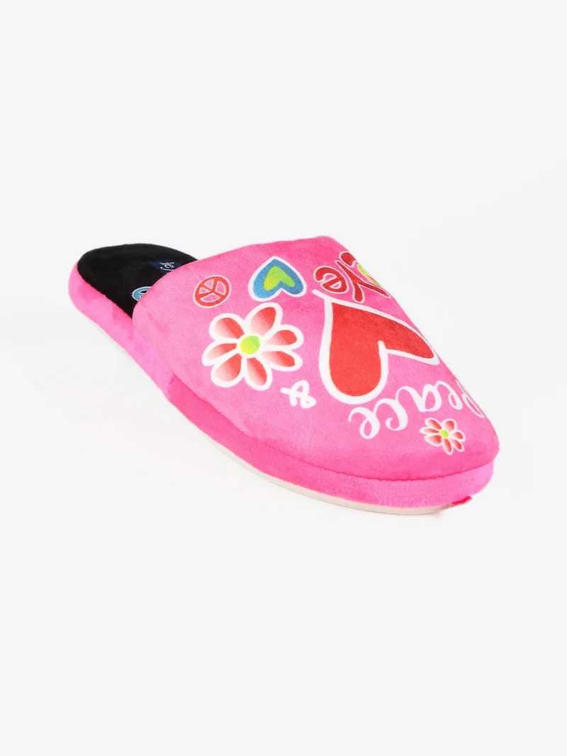Pantofole donna in tessuto con stampa - fucsia