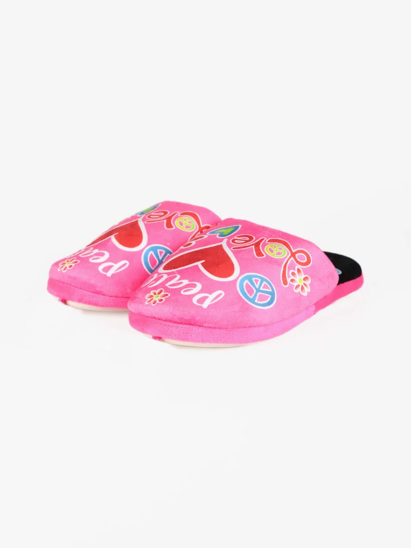 Pantofole donna in tessuto con stampa - fucsia