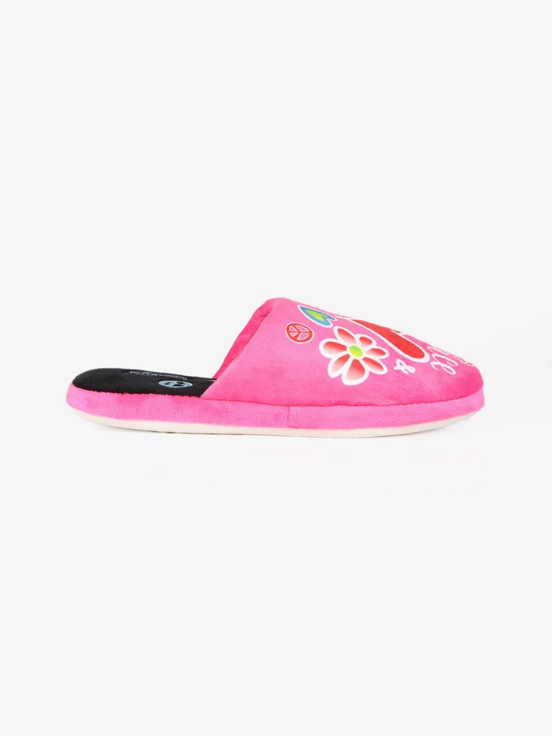 Pantofole donna in tessuto con stampa - fucsia