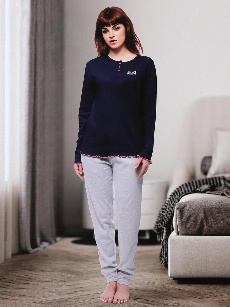 Pigiama lungo da donna in cotone - blu scuro