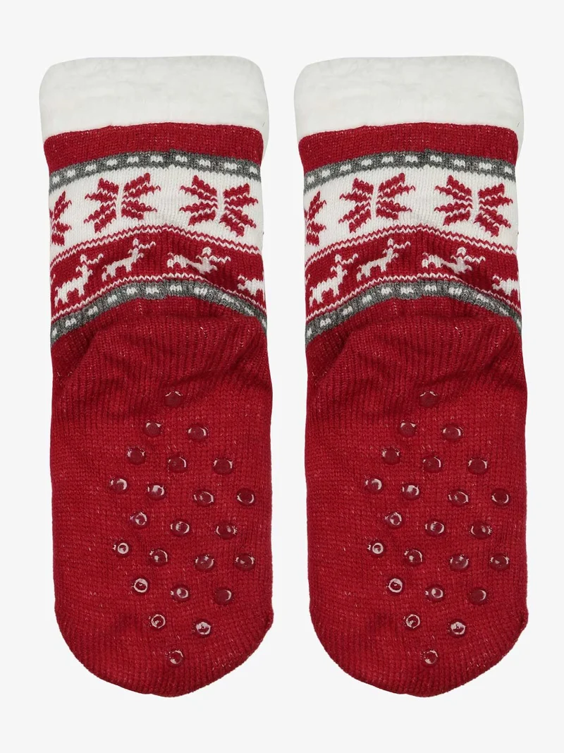 Calze antiscivolo Natale da bambini con pelo interno - rosso