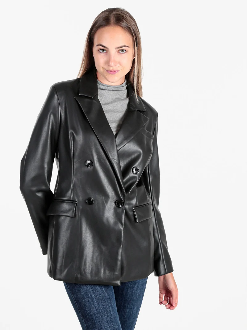 Giacca donna doppiopetto in ecopelle - nero