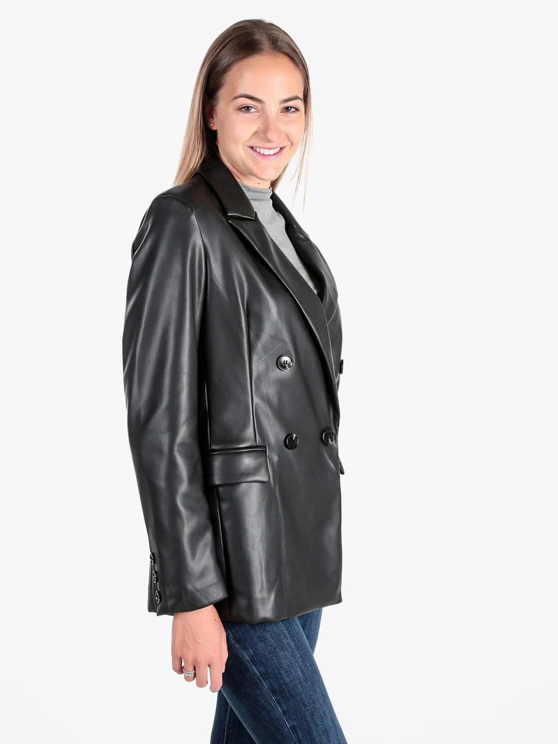 Giacca donna doppiopetto in ecopelle - nero