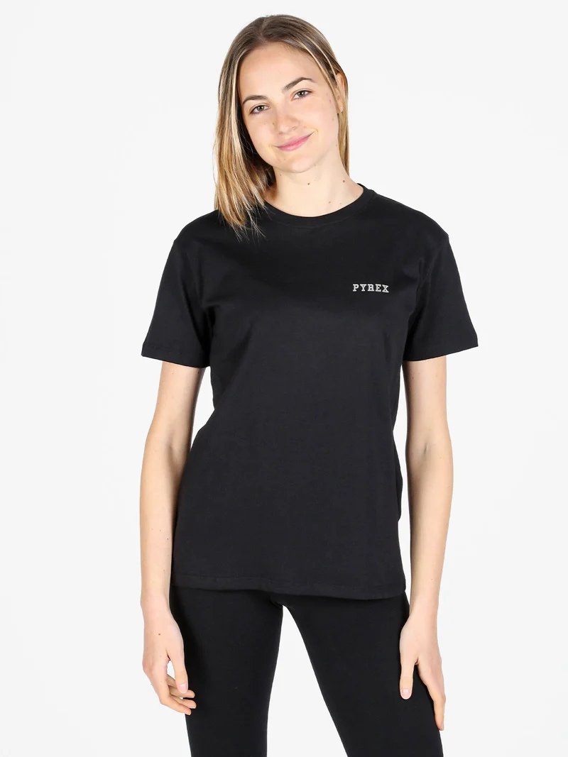 T-shirt donna in cotone con logo - nero