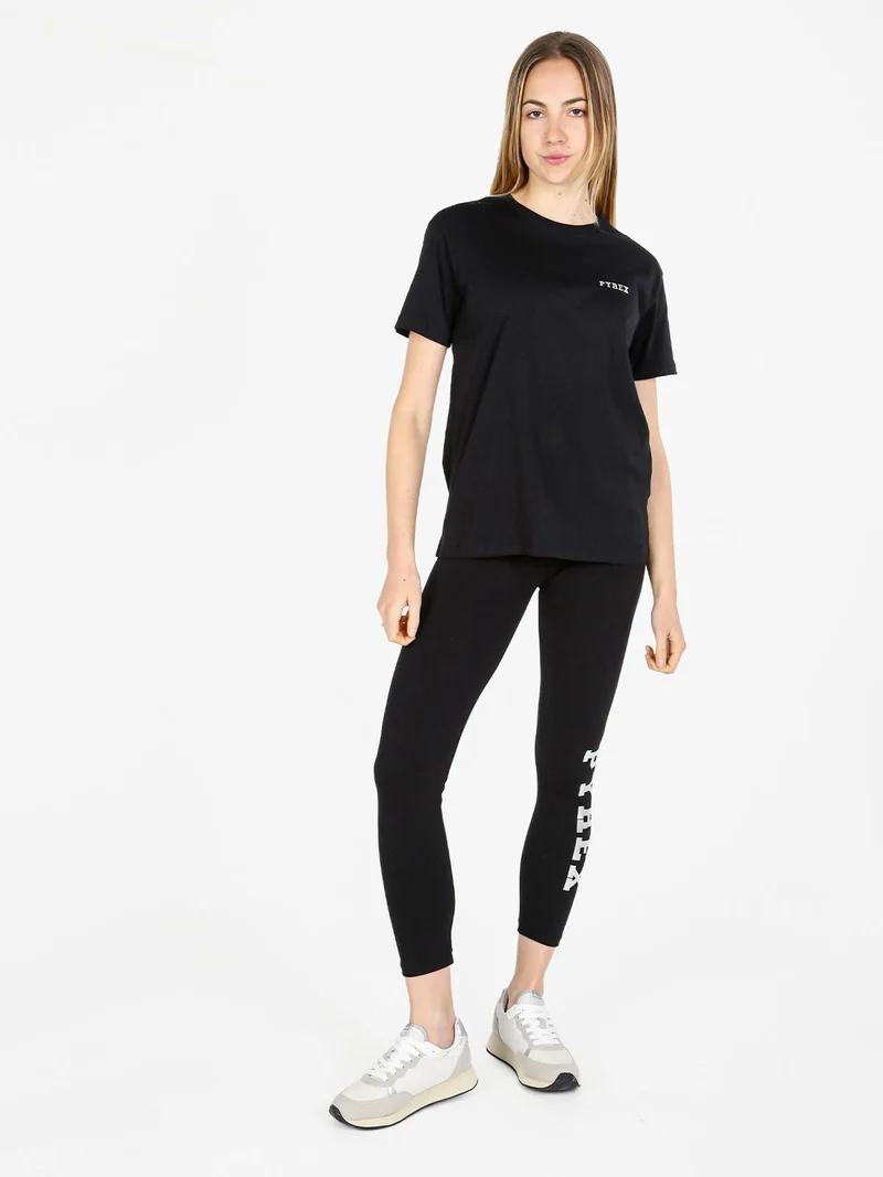 T-shirt donna in cotone con logo - nero