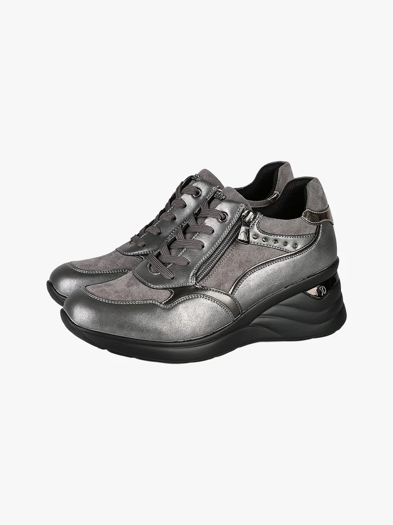 Sneakers donna con zeppa - grigio scuro