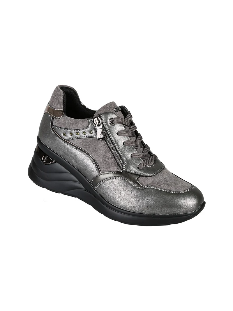 Sneakers donna con zeppa - grigio scuro