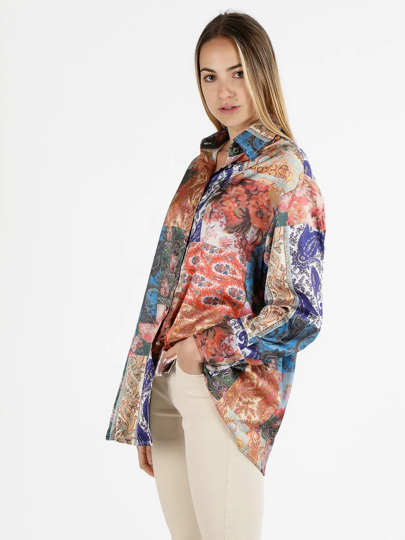 Camicia donna colorata a maniche lunghe - multicolore