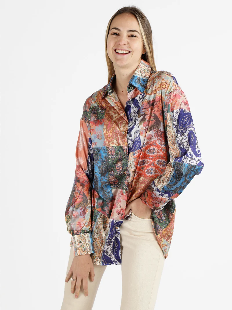 Camicia donna colorata a maniche lunghe - multicolore
