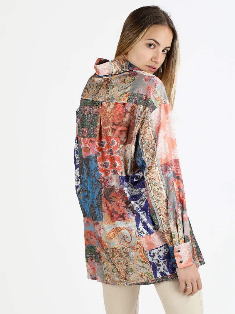 Camicia donna colorata a maniche lunghe - multicolore